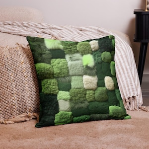 Funda de almohada con efecto 3D de musgo verde bosque, acogedora decoración cottagecore, cojín botánico, estética terrosa, regalo de inauguración de la casa.