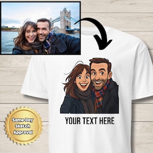 T-Shirt von Ihrem Foto | Personalisiertes Familienporträt-T-Shirt | Geschenk für Paar Großeltern Beste Freunde Illustration Shirt