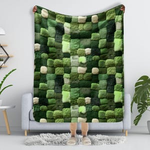 Forest Green Moss Sherpa Blanket, 3D Moss Pattern, Forestcore Throw for Home Décor, Cozy Cottagecore Nature Blanket, Housewarming Gift