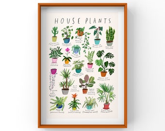 House Plants Print, Plant Lover Gift, Urban Garden Decor, Illustrated A3 Poster