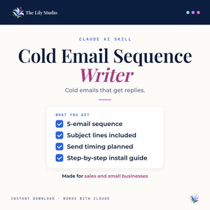 Cold Email Sequence Writer, AI 5-Step Sales Outreach & Follow-Up Templates, Claude Skill Digital Download