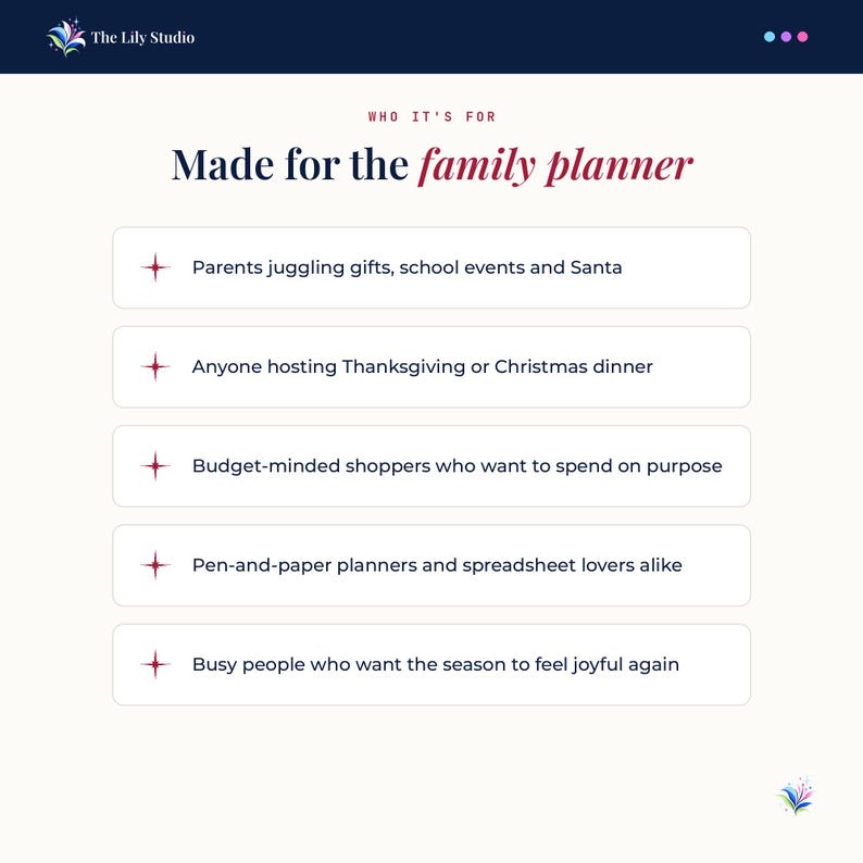 Who the planner is for: parents, hosts, budget-minded shoppers and busy families