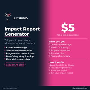 Nonprofit Impact Report Generator, AI Annual Program Summary & Donor Update Template, Claude Skill Download