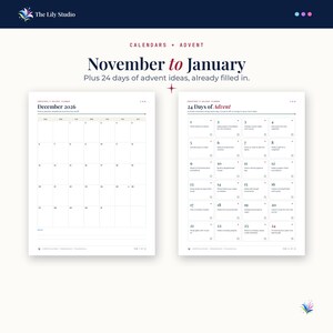 December 2026 calendar page and 24 days of advent page