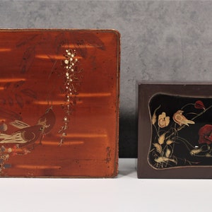 2 Vintage Japanese Lacquer Boxes with Bird Motif