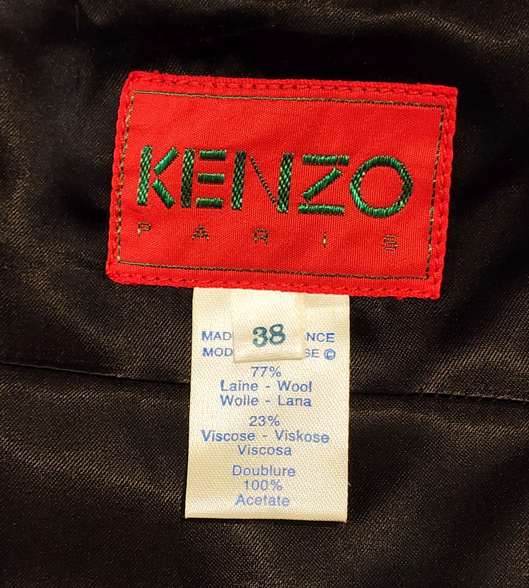 Vintage Kenzo Paris Designer Swing Coat Pleated Wool Gabardine