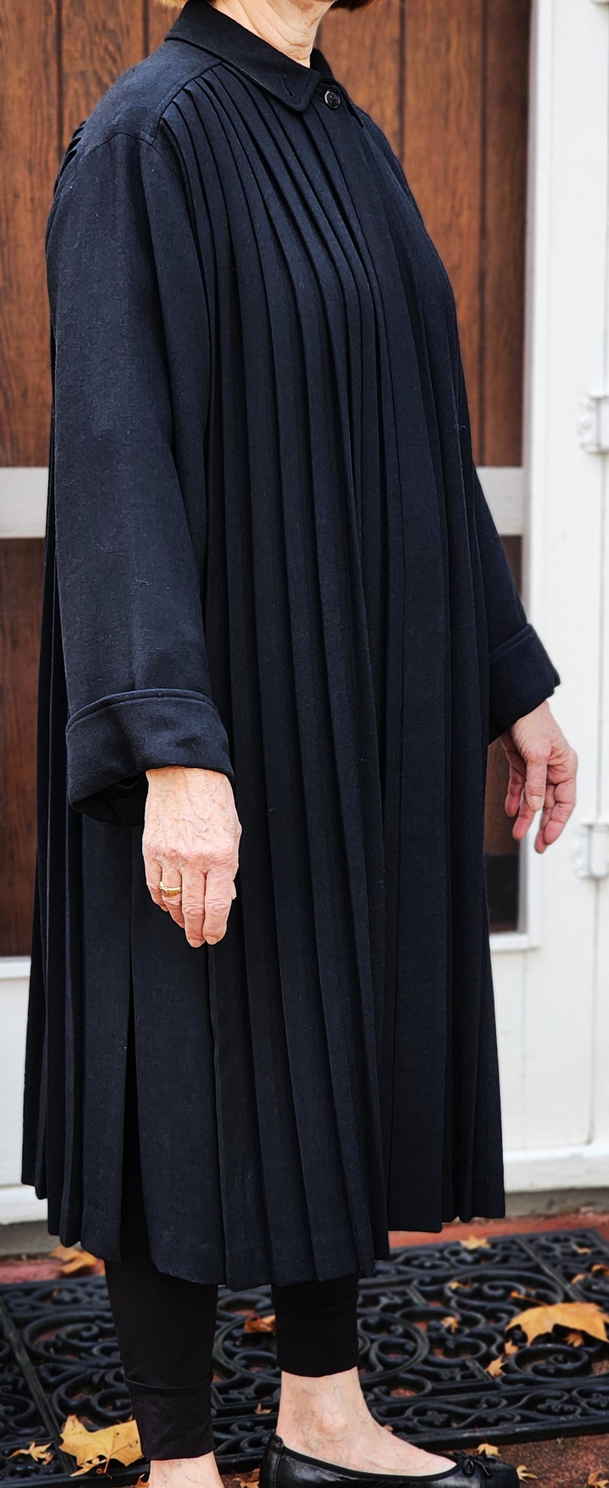 Vintage Kenzo Paris Designer Swing Coat Pleated Wool Gabardine