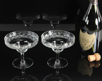 2 Vintage Cut Crystal Champagne Coupes