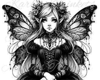Gothic Fairy PNG Clipart, Dark Fantasy Halloween Design (Digital Download)