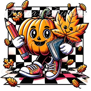 Halloween niedliche gruselige Sublimation Png, Herbstblätter & Kürbis Digitaler Download, Herbstblumen Kürbisdruck für Halloween-Party-Design