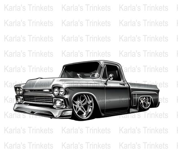 Lowrider Truck Clipart, Chicano Art, Black and White PNG (digital