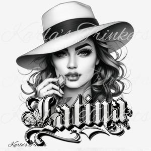 Mexican Clipart, Latino Black and White Sublimation PNG, Latina Clipart, Chicano Art, Cholo Lowrider Digital Download