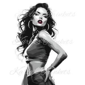 Mexican Clipart, Latino Black and White Sublimation PNG, Latina Clipart, Chicano Art, Cholo Lowrider Digital Download