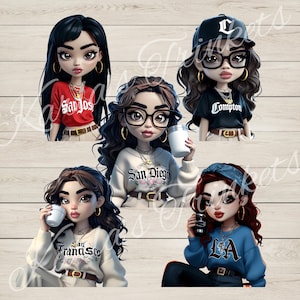 Mexican Lowrider Chicana PNG Bundle Old School Chola Chibi Style, Chicano art Latina Design for Sublimation | Digital Download