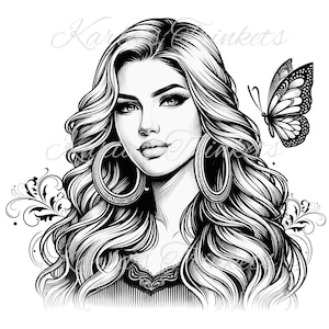 Mexican Clipart, Latino Black and White Sublimation PNG, Latina Clipart, Chicano Art, Cholo Lowrider Digital Download