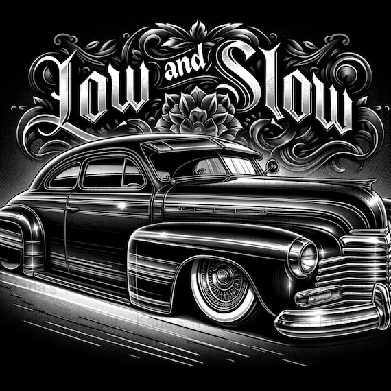 Chicano Lowrider Clipart, Black and White Sublimation (digital