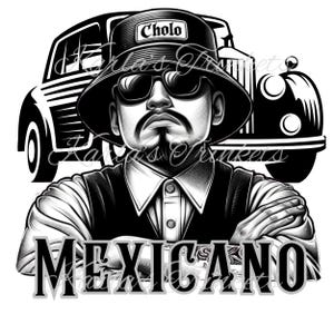 Mexican Clipart, Latino Black and White Sublimation PNG, Latina Clipart, Chicano Art, Cholo Lowrider Digital Download