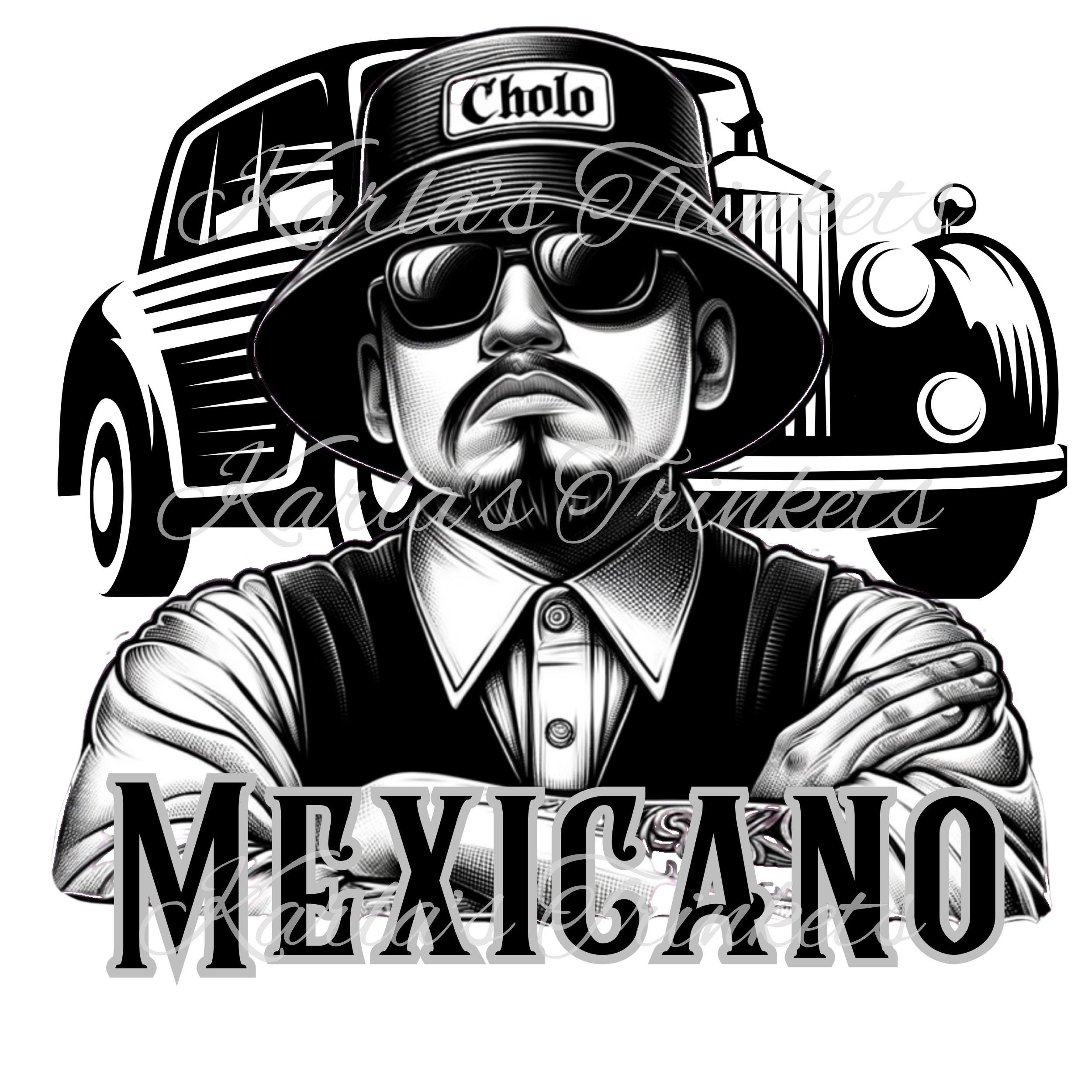 Mexican Clipart, Latino Black and White Sublimation PNG, Latina Clipart, Chicano Art, Cholo Lowrider Digital Download