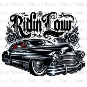 Chicano Lowrider Clipart, Black and White Sublimation (digital