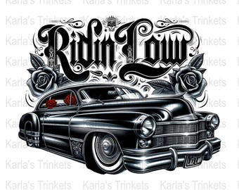 Chicano Lowrider Clipart, Black and White Sublimation (digital
