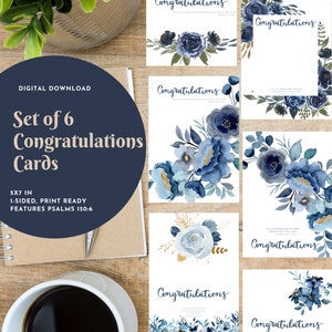 5x7 Christian Congratulations Cards | Blue floral | Digital Download, Ready to Print | Featuring Psalm 150:6