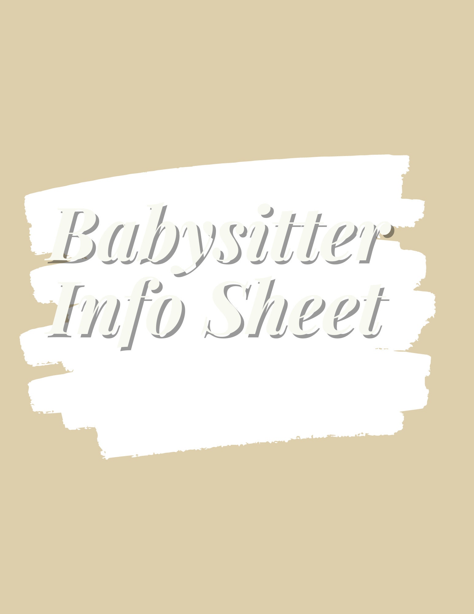Babysitter Info Sheet Printable, Childcare Instructions PDF, Printable ...