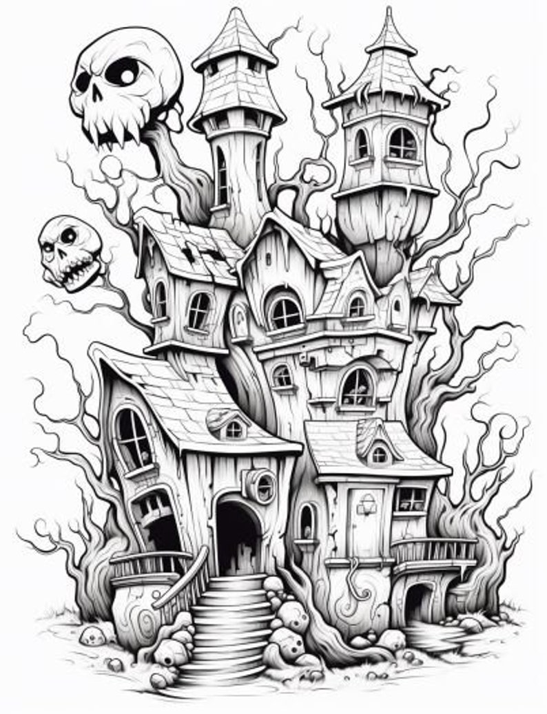 100 Halloween House Coloring Pages - Etsy