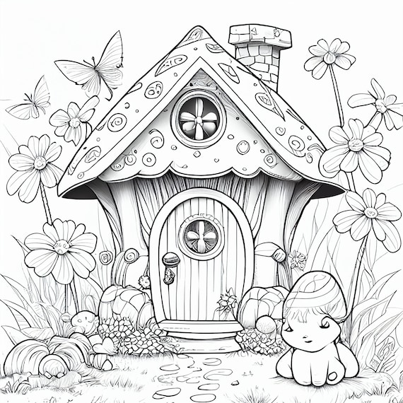 リラックスできる塗り絵: 妖精の家 (100 ページ) - Etsy 日本