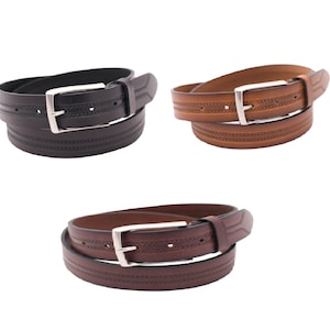 Casual Men's Real Leather Belts Wide 1.5" Pin Buckle Versatile Belt Work Belt Dress Belts, Genuine Buffalo Leather [Black Brown Tan] (S-183)