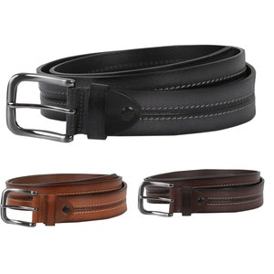 Men's Wide Buckle Real Leather Belts Casual Jeans, Genuine Buffalo Leather Belts (S-167)