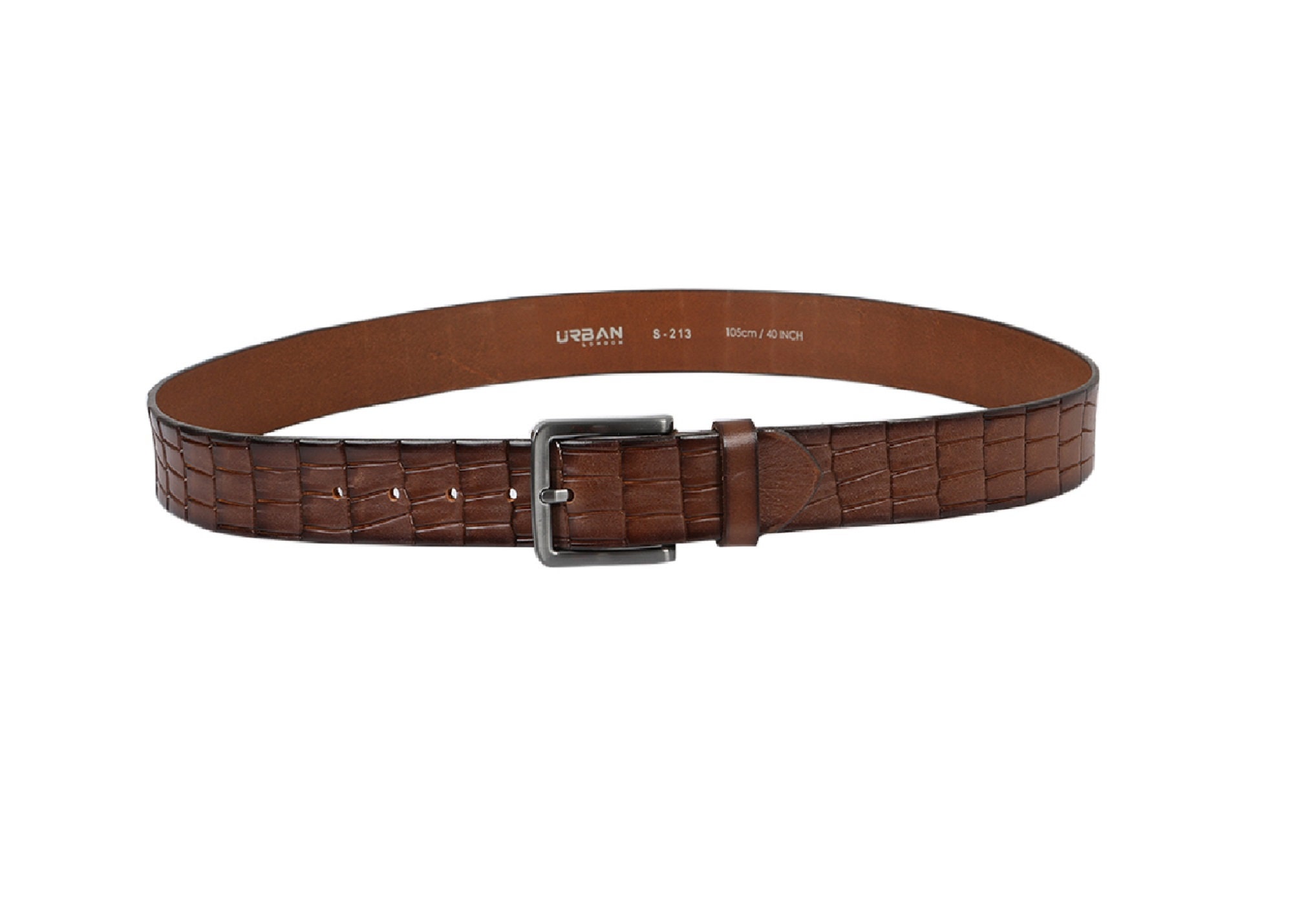 Cintura Uomo Pelle Di Bufalo Design Coccodrillo &ndash; Urban London, Fibbia Quadrata In Ottone, 4cm