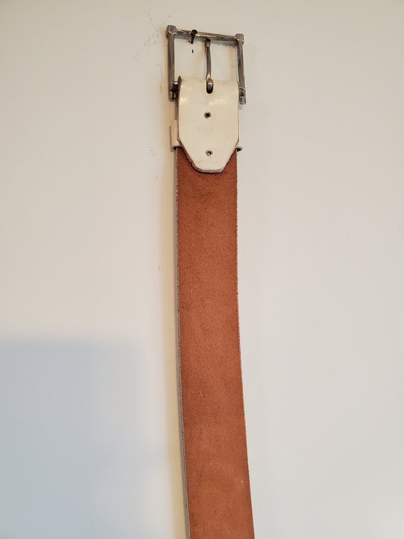 Vintage 1970s White Leather Belt - image 5