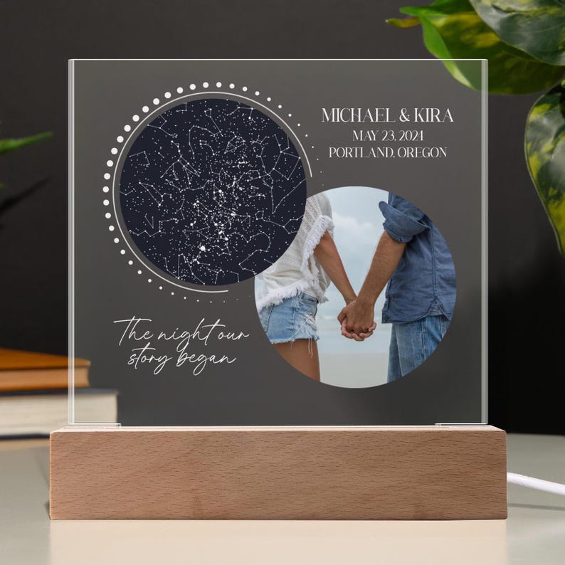 Mapa estelar personalizado por fecha: regalo para pareja o recién casados, regalo de aniversario, mapa de constelaciones personalizado, cielo nocturno por fecha, recién casados imagen 4