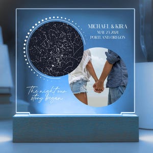 Mapa estelar personalizado por fecha: regalo para pareja o recién casados, regalo de aniversario, mapa de constelaciones personalizado, cielo nocturno por fecha, recién casados imagen 3