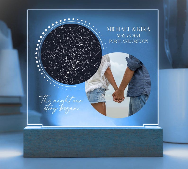 Mapa estelar personalizado por fecha: regalo para pareja o recién casados, regalo de aniversario, mapa de constelaciones personalizado, cielo nocturno por fecha, recién casados imagen 3
