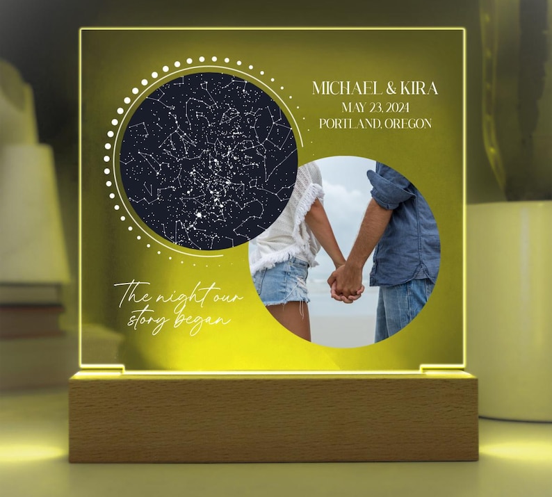 Mapa estelar personalizado por fecha: regalo para pareja o recién casados, regalo de aniversario, mapa de constelaciones personalizado, cielo nocturno por fecha, recién casados imagen 2