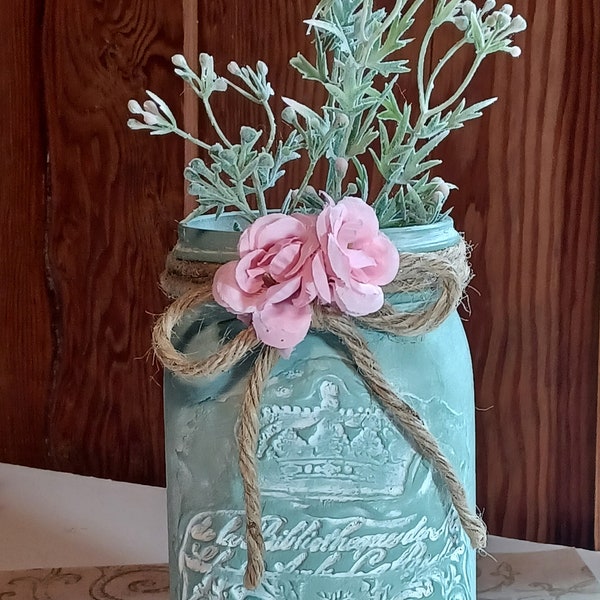 Upcycled French Country Style Canning Jar Vase
