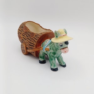 Kitschy Vintage Donkey And Cart Planter