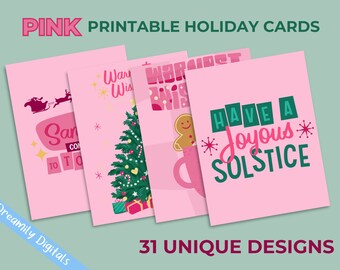 Pink Winter Holiday Cards | Instant Download | High Quality Printable Christmas Cards | Girly Gifts