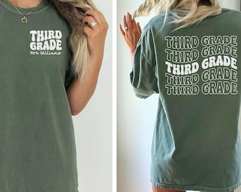 Custom Third Grade Teacher Shirt, Personalized Comfort Colors Teacher T-shirt, Retro Back to School Tee, 3rd Grade Teacher Gifts