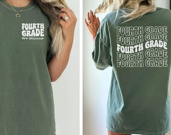 Custom Fourth Grade Teacher Shirt, Personalized Teacher Name T-shirt, Retro Back to School Tee, 4th Grade Teacher Gifts, Comfort Colors