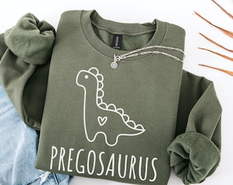 Sudadera Pregosaurus, Sudadera para anunciar el embarazo, Sudadera de cuello redondo para embarazadas, Regalo para baby shower, Sudadera para futuras mamás