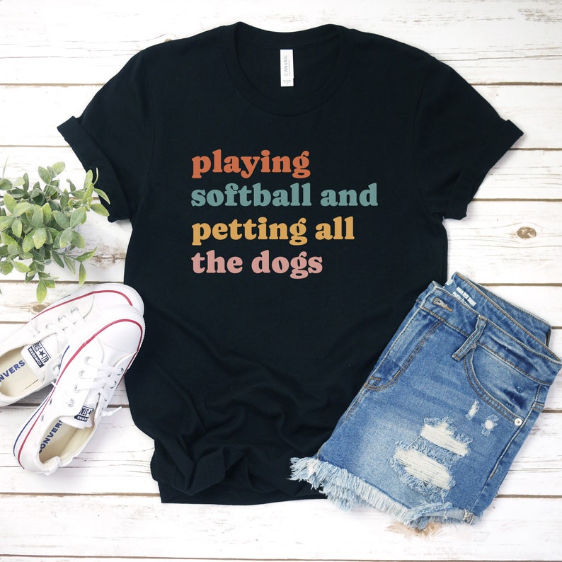 playing softball and petting all the dogs shirt, funny softball shirt, softball gifts, softball coach shirt, softball player tshirt Black