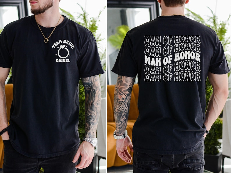 Custom Man of Honor Shirt, Team Bride Comfort Colors Shirt, Bridal Party T-shirt, Bridesman Proposal Gift, Wedding Shirts, Bachelorette Tee Preto