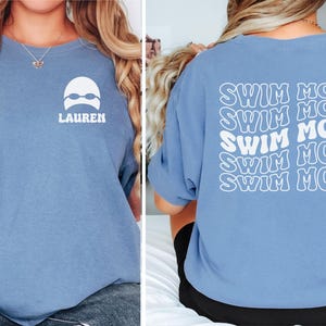 Custom Swim Mom Shirt, Comfort Colors Swim T-shirt, Personalized Swim Mom Shirt, Swim Mama Gifts, Swim Meet Tee Blue Jean