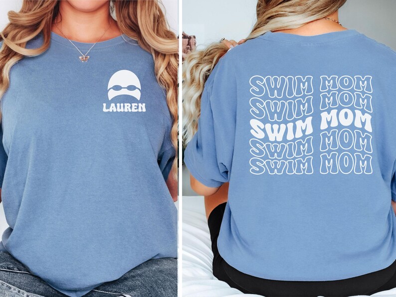 Custom Swim Mom Shirt, Comfort Colors Swim T-shirt, Personalized Swim Mom Shirt, Swim Mama Gifts, Swim Meet Tee Blue Jean