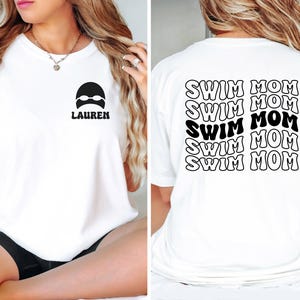 Custom Swim Mom Shirt, Comfort Colors Swim T-shirt, Personalized Swim Mom Shirt, Swim Mama Gifts, Swim Meet Tee White