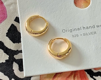 Gold Plated Huggies Hoop Earrings 8mm 10mm, Minimalist Earrings, Gold Huggies Earrings, Hypoallergenic Hoops, Dainty Small Hoop Earrings