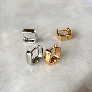 Dainty Sterling Silver Gold Square Hoop Earrings, Silver Gold Chunky Hoop Earrings, Minimalist Earrings, Hypoallergenic Hoops, Dainty Hoops