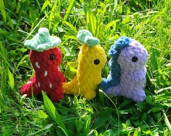 Adorable Crochet Fruit Dinosaur amigurumi plushies